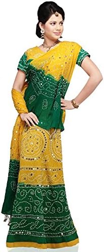 Jaipur Raga Women's Rajasthani Ethnic Pure Cotton Lehanga Choli Set X-Large Yellow-Green
