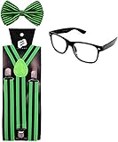 Enimay Suspender Bowtie Wayfarer Clear Glasses Nerd Costume Halloween