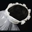 First Communion Veil - 26" Crown style comb with flowers and rhinestones, ribbon bow, two-tiered, embroidery edging, Gift Boxed!