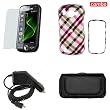 Samsung Omnia2 i920 Combo Hot Pink Plaid Design Protective Case Faceplate Cover + LCD Screen Protector + Rapid Car Charger + Black Horizontal Leather Pouch for Samsung Omnia2 i920