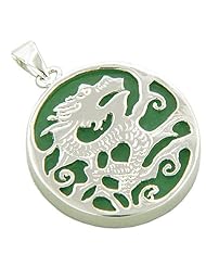 Amulet Dragon Green Jade 925 Sterling Silver Pendant
