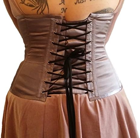 LOVE OF CORSETS Satin 12 Steel Bone Underbust Waspie Cincher Corset 32" (Wearer's Natural Waist 36-37") Silver