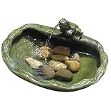 Ceramic Solar Frog Fountain - Glazed Green