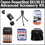 Canon PowerShot SX130 IS SX130IS Digital Camera Advanced Accessory Kit Includes 8GB High Speed SD Memory card + USB 2.0 High Speed Card Reader + 4AA Rechargable NIMH Baterries And Charger + Deluxe Carrying Case + Clear LCD Screen Protectors + M digital camera accessories Canon PowerShot SX130 IS SX130IS Digital Camera Advanced Accessory Kit Includes 8GB High Speed SD Memory card + USB 2.0 High Speed Card Reader + 4AA Rechargable NIMH Baterries And Charger + Deluxe Carrying Case + Clear LCD Screen Protectors + M
