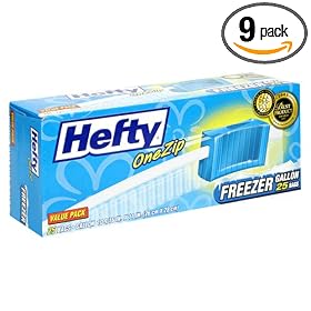Hefty One Zip Value Pack Gallon Freezer Bags, 25 Count Boxes (Pack of 9)