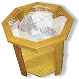 Glass Top Octagon End Table - Solid Oak, Fully Assembled - Dog Art Etching