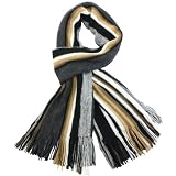 100% Acrylic Men's Colorful Stripes Tassel Ends Knitted Long Scarf - Tan
