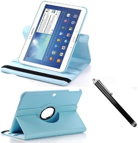 FlyStone Samsung Galaxy Tab 3 10.1" P5200 P5220 360 Degree Slim Rotating Leather Auto Sleep/Wake Smart Case with Swivel Stand Cover Using in Landscape Mode Or Portrait Mode. (Tab 3 10.1" P5200, Light Blue)
