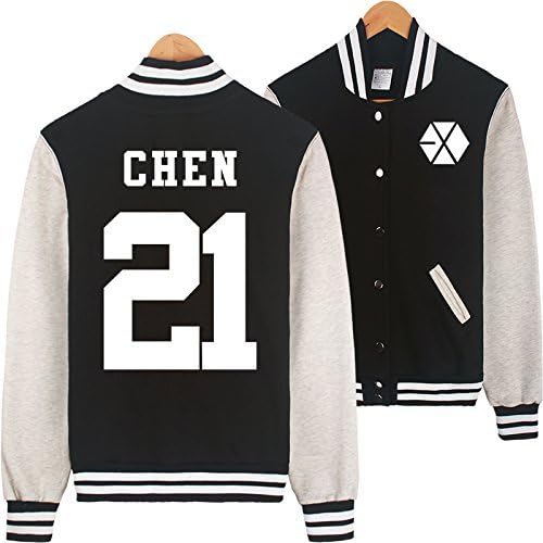 Bluesoul Kpop EXO EXO-M EXO-K Varsity Baseball Jacket (CHEN 21 BLACK, M)
