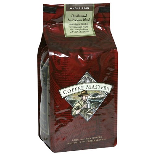 Coffee Masters Gourmet Coffee, San Francisco Blend Decaffeinated, Whole Bean, 12-Ounce Bags (Pack of 4)