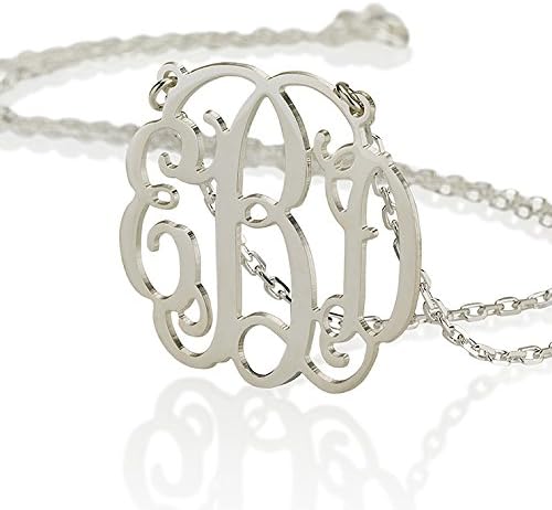 Monogram Necklace Personalized Initial Name Necklace 1.5" -925 Sterling Silver (20 Inches)