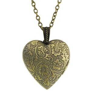 1.5 Inch Engraved Flowers Heart Locket W/28 Inch Chain