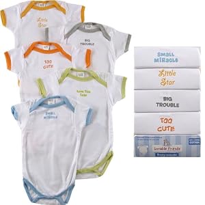 Luvable Friends 5-Pack Sayings Bodysuits -White, 3-6 months