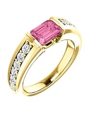 10K Yellow Gold 7.00x5.00mm Emerald Cut Chatham Created Pink Sapphire and Diamond Ring -- LIFETIME WARRANTY