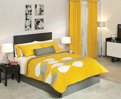 Gray Yellow White Comforter Sheet Bedding Set Queen 9 Pcs