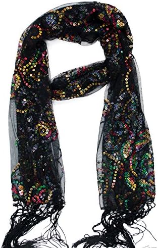 VegasHorizon Rose Sequin Scarf - BlackColored