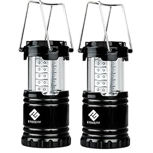 Etekcity Portable Outdoor LED Camping Lantern with 6 AA Batteries, Collapsible, Black, 2 Count