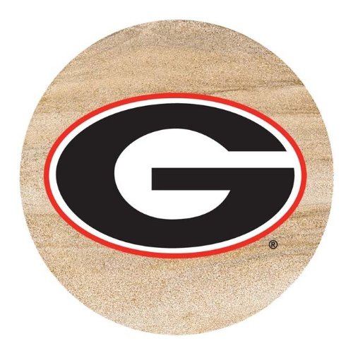Set of 4 Natural Sandstone Coasters with Wood Holder Included - University of Georgia Bulldogs