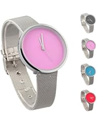 Fashion Minimalism Women Ladies Simplicity Stainless Steel Analog Quartz Wrist Watch (Purple Dial)