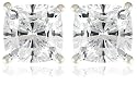 Platinum Overlay Sterling Silver 7x7 mm Cushion-Cut Cubic Zirconia Stud Post Earrings