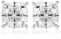 Platinum Overlay Sterling Silver 7x7 mm Cushion-Cut Cubic Zirconia Stud Post Earrings