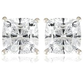 Platinum Overlay Sterling Silver 7x7 mm Cushion-Cut Cubic Zirconia Stud Post Earrings