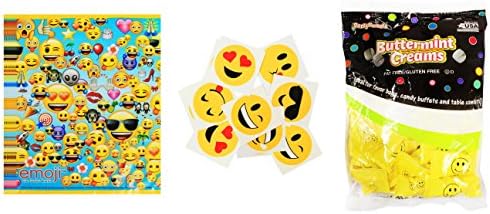 Emoji Party Pack ~ 8 CT Emoji Loot Bags, 1 PK Buttermint Creams Candy &amp; 8 Emoji Tattoos