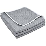Sinland Microfiber Waffle Weave Kitchen Towels Dish Cloth 3 Pack 16inch X 24inch Grey