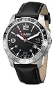 Golana - AE300.3 - Aero -Pro - Montre Homme Acier - Quartz Analogique - Double Fuseau Horaire - Dateur - Cadran Noir - Bracelet Cuir Noir