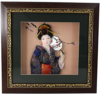 Asian Wall Art Décor Geisha Doll Shadow Box Blue