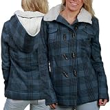 Hurley Coats : Hurley Winchester Sherpa Navy Blue Plaid Juniors Hooded Peacoat