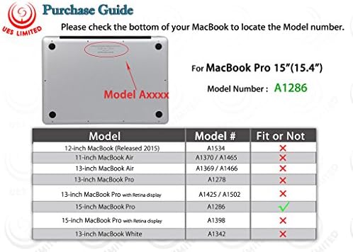 UES-LIMITED 2in1 Rich Soft-Touch Finish Supple Leather Hard Shell Case with Clear Keyboard Cover for MacBook Pro 15" (Non-Retina) (A1286) + Microfibre Cleaning Cloth, Black