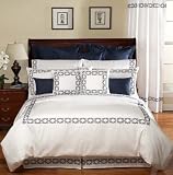 White and Steel Blue Hotel Spa Embroidery Collection - 5pc Luxury Duvet Cover Bedding Set-King Size