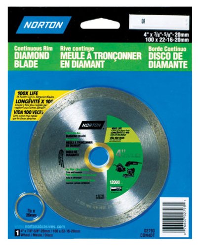 Norton 2793 4-Inch Dry or Wet Cutting Continuous Rim Diamond Saw Blade with 5/8-Inch Arbor for Tile
