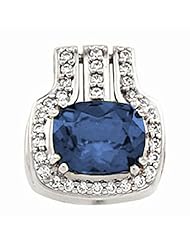14K White Gold Antique Cushion Cut London Blue Topaz and Diamond Pendant -- LIFETIME WARRANTY