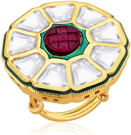 Viyari Persian Red and Green Flower Women's Goldtone Fashion Ring in Invisible Setting
