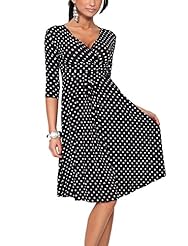 V-neck Cocktail Polka Dot Print Cotton Elbow Length Sleeves Wrap  Party Dress  With Ruffles