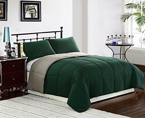 2 Piece Reversible Down Alternative Comforter Set Medium Weight, Twin/Twin XL, Hunter Green/Sage