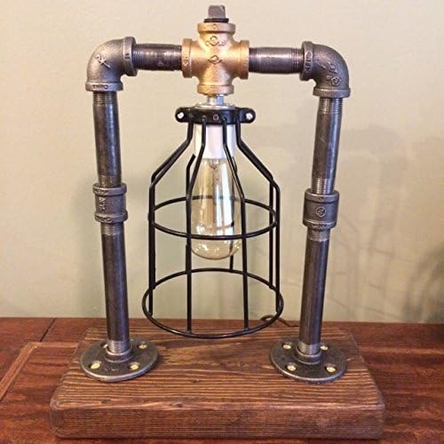 Industrial Steampunk Edison Lamp - Reclaimed wood - Rustic - Black Pipe light - accent lamp