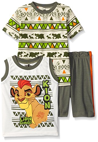 Disney Little Boys 3 Piece Lion Guard Kion T-Shirt Muscle T-Shirt and Shorts Set, Beige, 3T