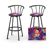 2 Betty Boop Seat Black Metal Custom Barstools with Backrest Set