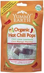 YummyEarth Organic Lollipops, Hot Chili Pops (15 Count), 3-Ounce Pouches (Pack of 6)