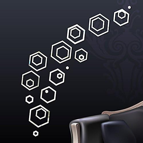 DIY - Do It Yourself New Wall Mirror Stickers, Hexagons, Made of Acrylic Material Like Mirror, Modern Design for Home Living Room Bedroom Kitchen Baby Child Novelty Luxury Crystal Wall Silent Watch Extra Large Clocks, Silver
