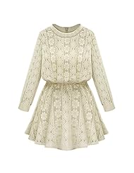 Long Sleeves Floral Print Short Winter Flared-Skirt Elasticized   Waistline Pleated Lace Polyester Mini Dress 