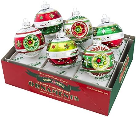 Radko Shiny Brite Holiday Splendor 6 Count Decorated Rounds &amp; Reflector Glass Ornaments