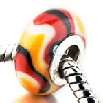 Red Black White Yellow Stripe Polymer Clay Bead - Pandora Charm & Bracelet Compatible