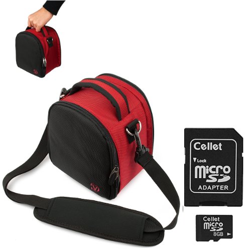 Red Slim Holster Camera Bag Carrying Case will easily hold your camera, battery charger, memory cards, and accessories For Olympus FE-4050 FE-5040 FE-5050 Stylus-5010 Stylus-7040 Stylus-7050 Stylus-9000 Stylus Tough-3000 Stylus Touch 6020 Stylus Touch-8010 T-10 T-110 TG-310 TG-610 TG-810 VG-110 VG-120 VG-320 VR-320 VR-330 Point and Shoot Digital Camera + Includes eBigValue Determination Hand Strap Key Chain + Includes a 8GB Micro SD Card with SD Adaptor