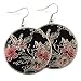 Japanese Style Floral Disk Earrings (Silver&Black)