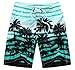 Men's Coconut Tree Printed Stripe Beach Shorts Swim Trunks Blue Asian XL