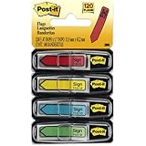 Post-it Message Flags, "Sign Here", Assorted Colors, 1/2-Inch Wide, 30/Dispenser, 4-Dispensers/Pack